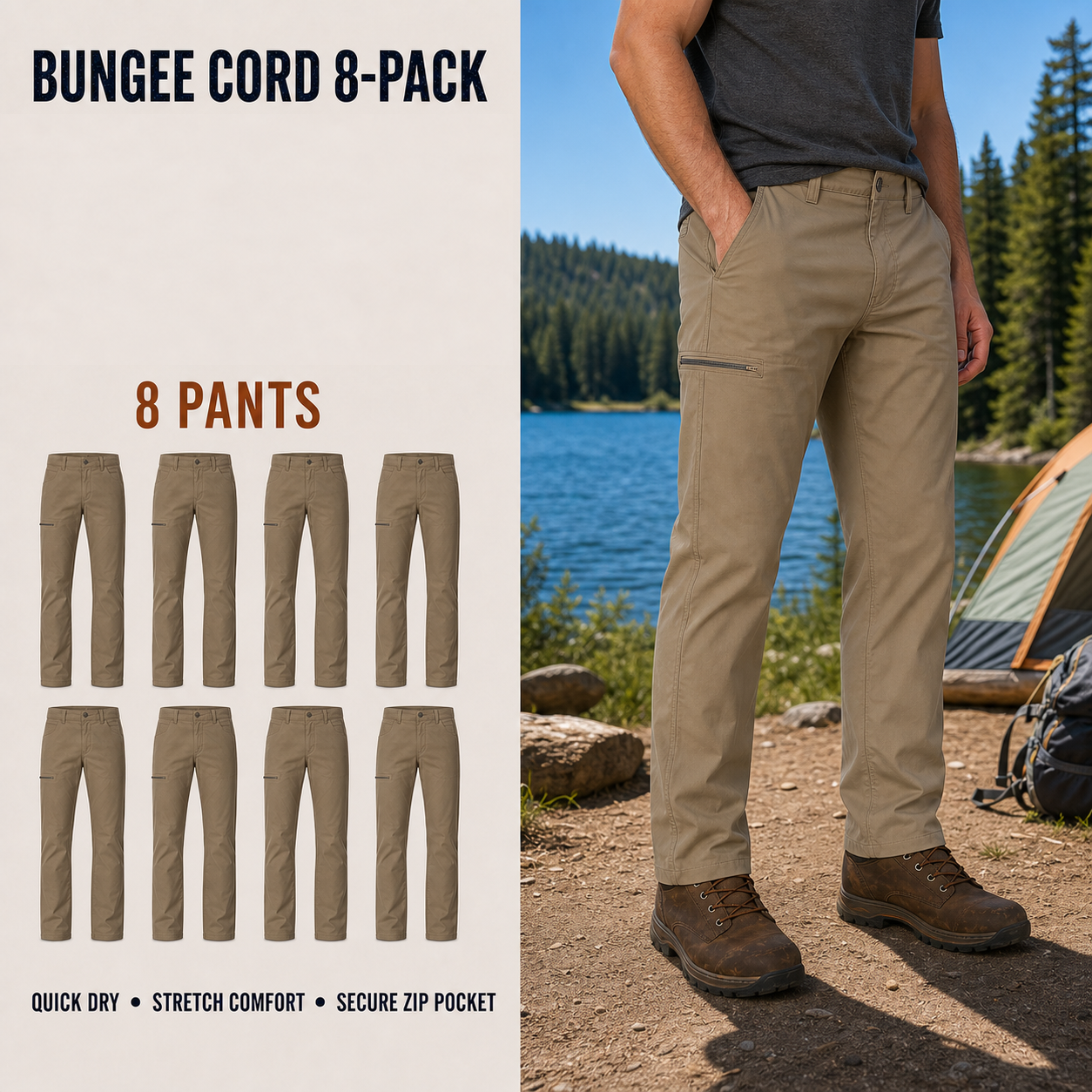 Men's Lightweight Stretch Utility Pants Multipack – Straight Leg Outdoor Work Pants