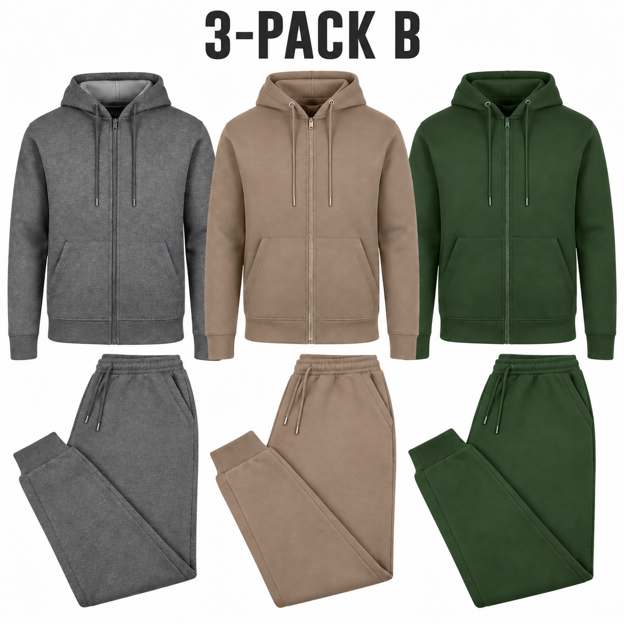 3-PACK B men's fleece hoodie and jogger sets