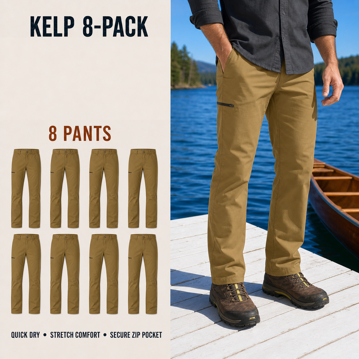 Men's Lightweight Stretch Utility Pants Multipack – Straight Leg Outdoor Work Pants