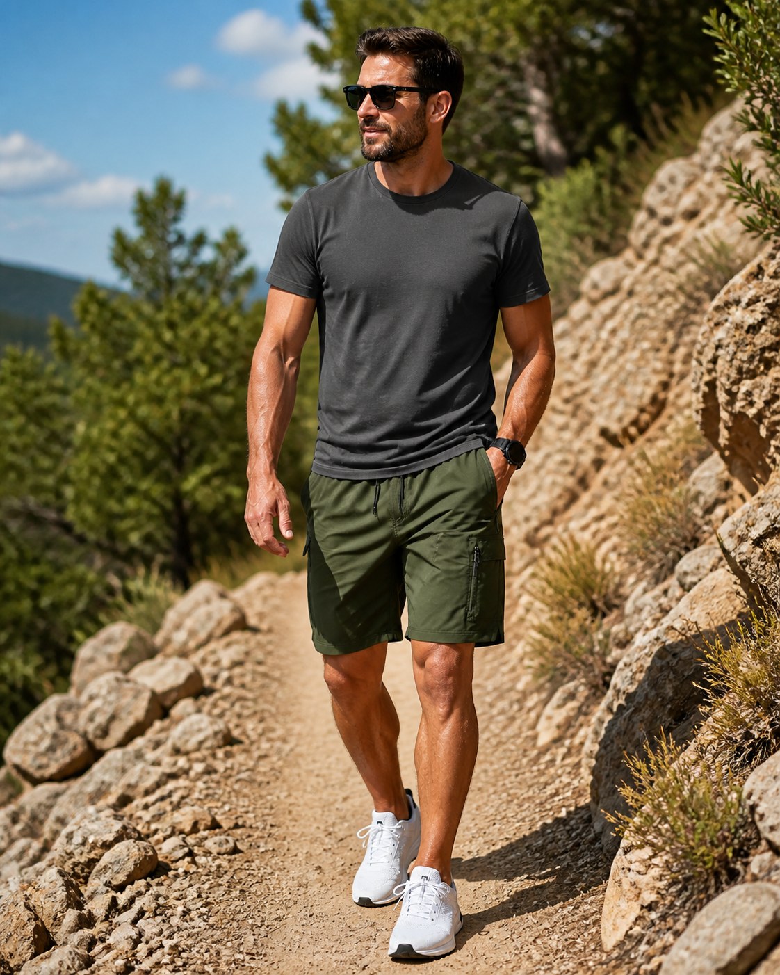Outdoor cargo shorts styling