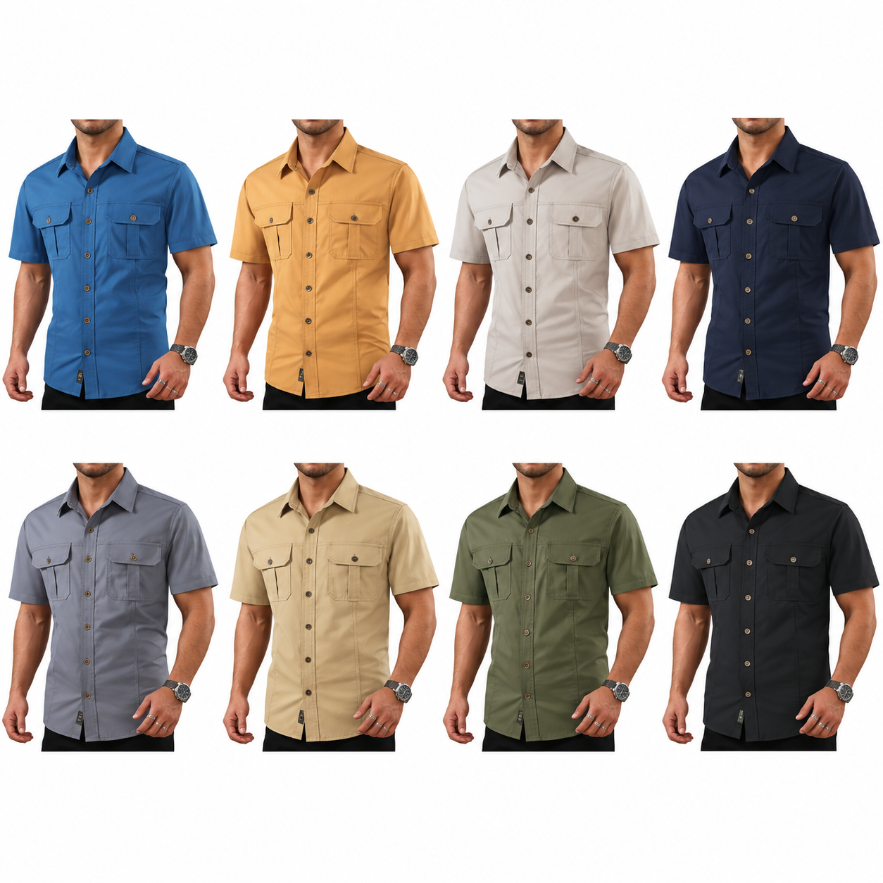 Men's Summer Outdoor Casual Short-Sleeve Work Shirt - eight shirt pack without text overlay