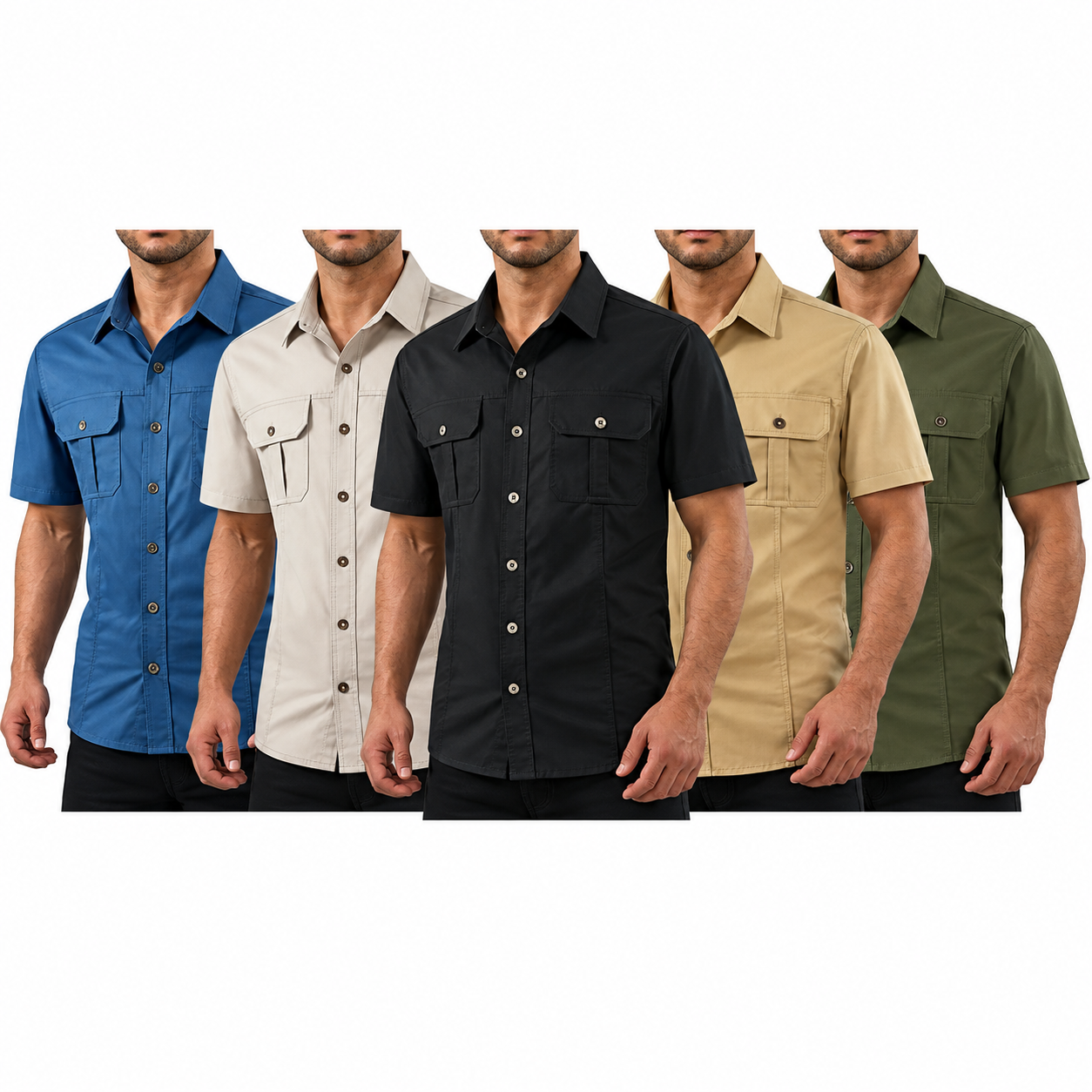 Men's Summer Outdoor Casual Short-Sleeve Work Shirt - five shirt pack without text overlay