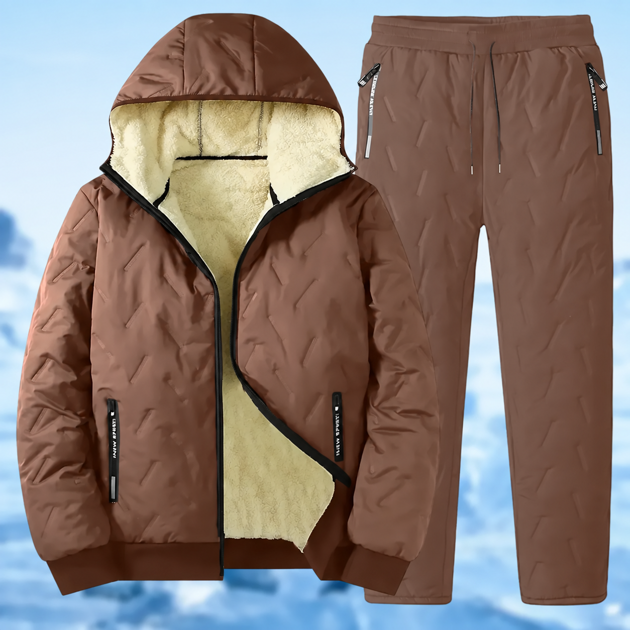 Brown men's 2-piece hooded tracksuit set