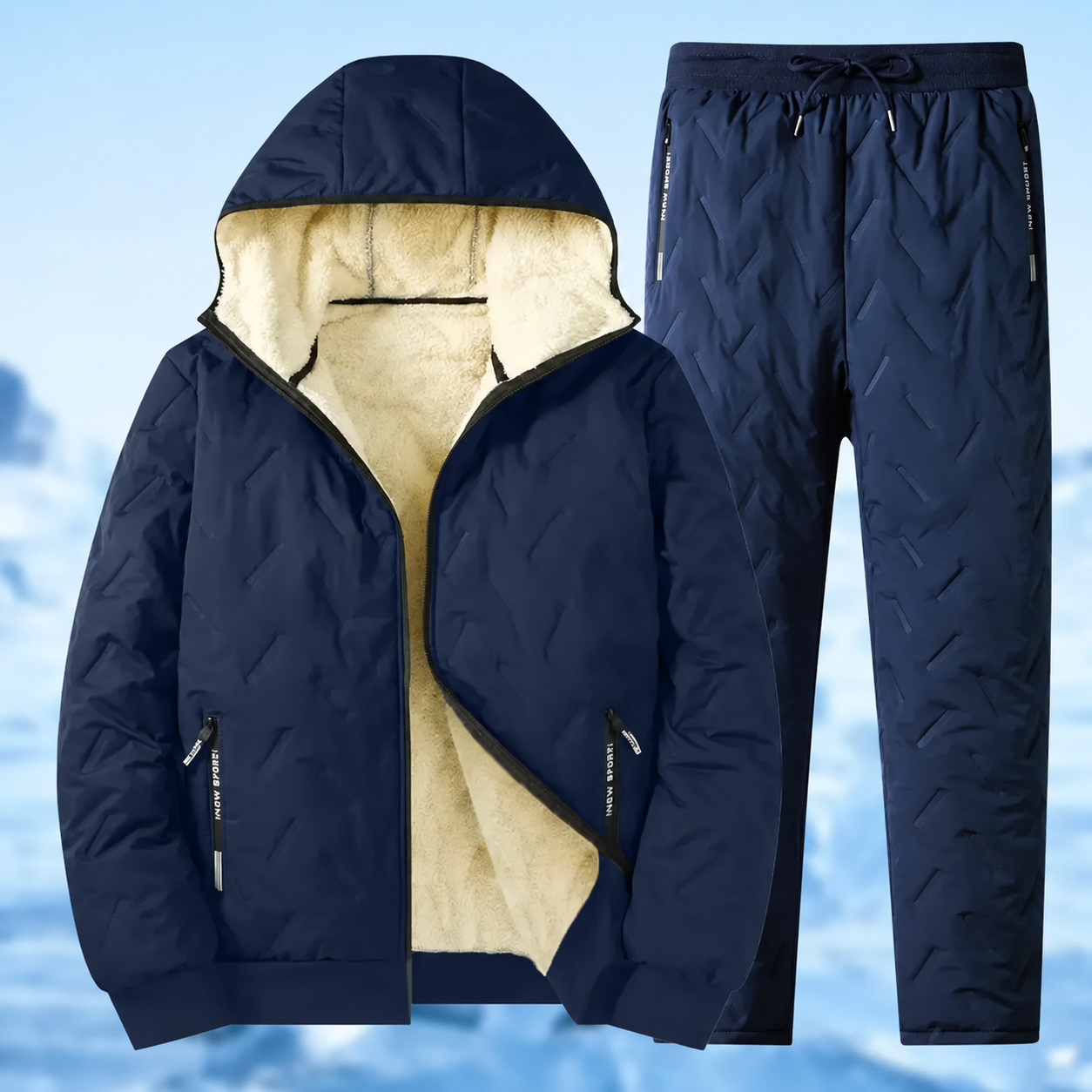 Navy blue men's 2-piece hooded tracksuit set