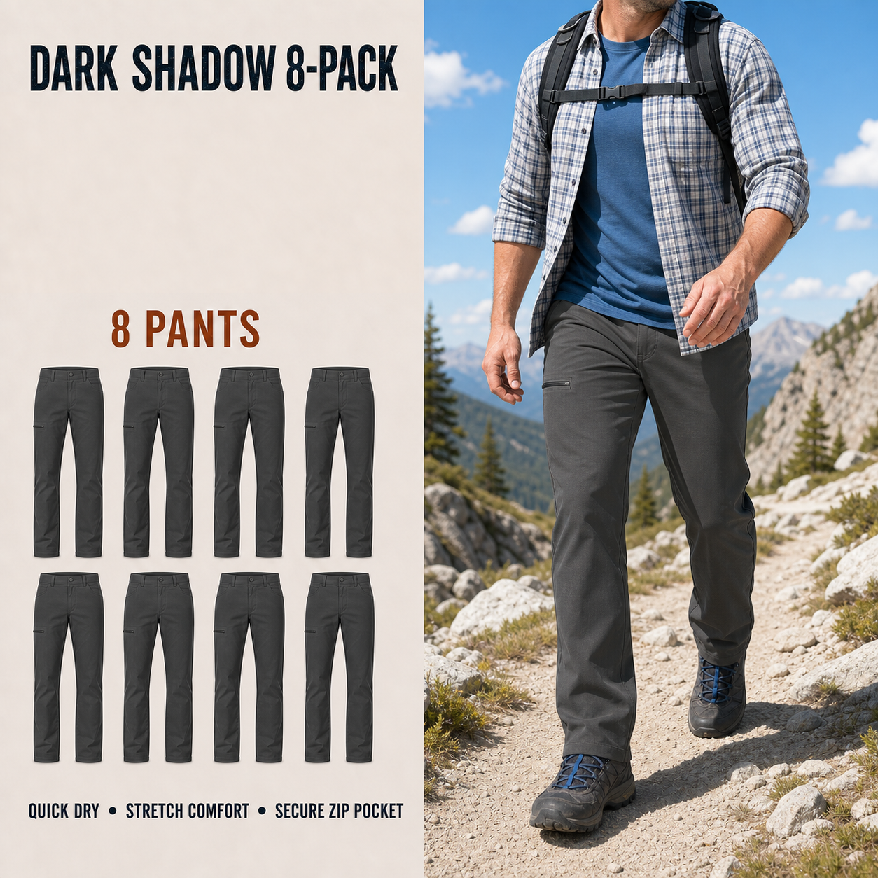 Men's Lightweight Stretch Utility Pants Multipack – Straight Leg Outdoor Work Pants