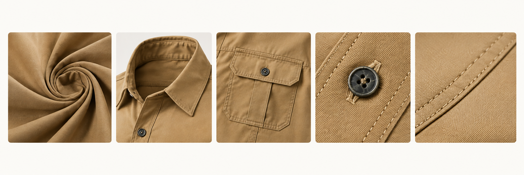 Men's Summer Outdoor Casual Short-Sleeve Work Shirt - collar pocket button and stitching closeups