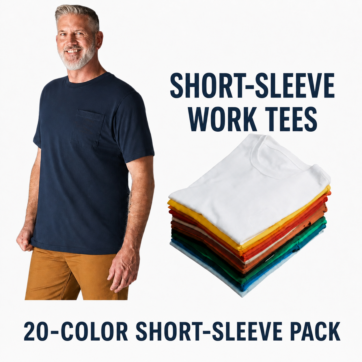 Short-sleeve work tees 20-color pack