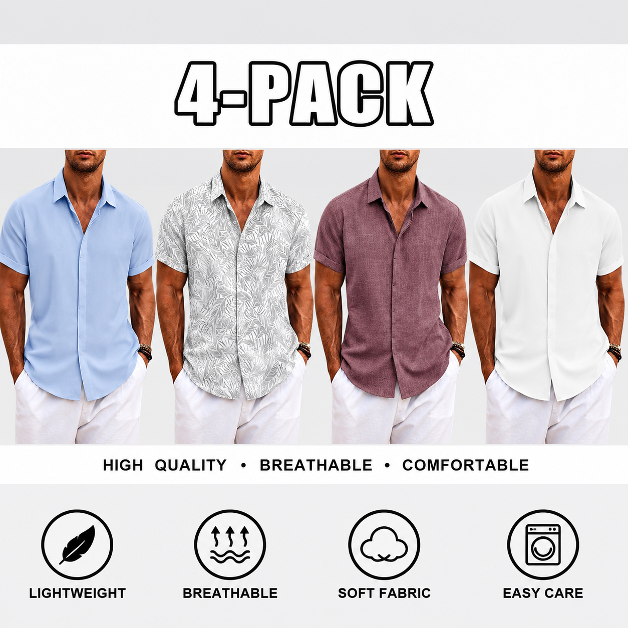 Men's Linen Shirts Short Sleeve Casual Shirts Button Down Shirt
