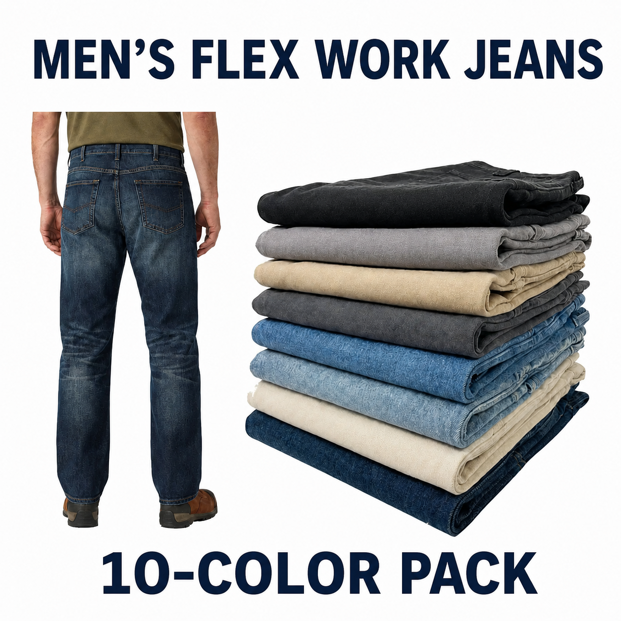 Men's flex work jeans 10-color pack