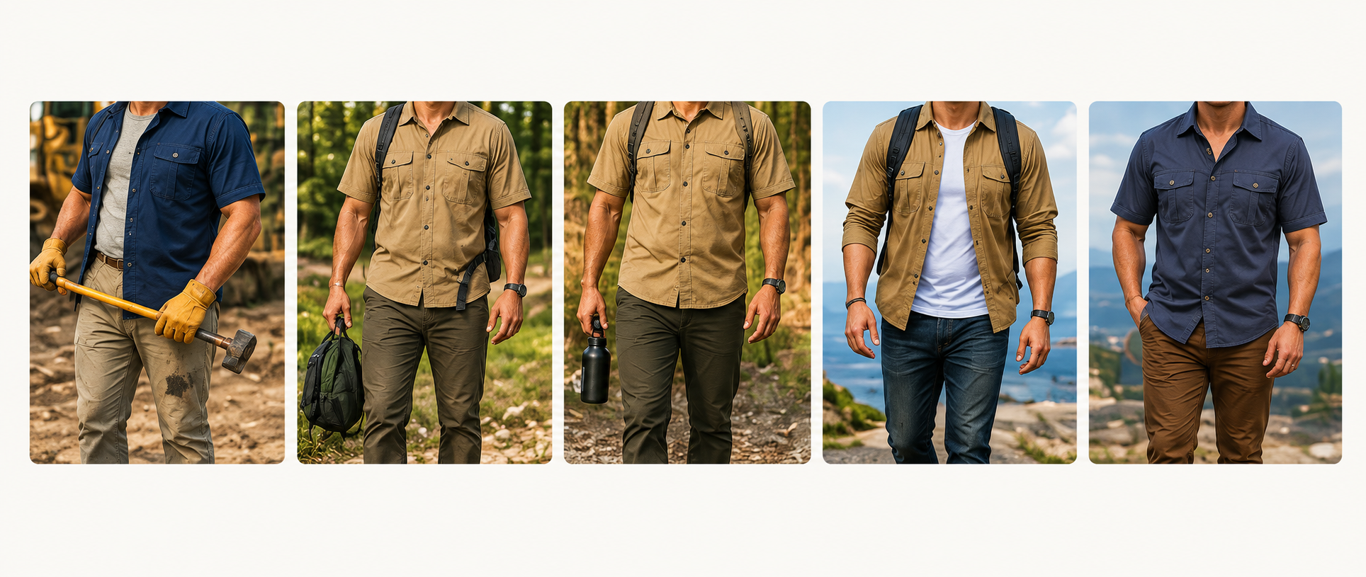 Men's Summer Outdoor Casual Short-Sleeve Work Shirt - five styling scenes
