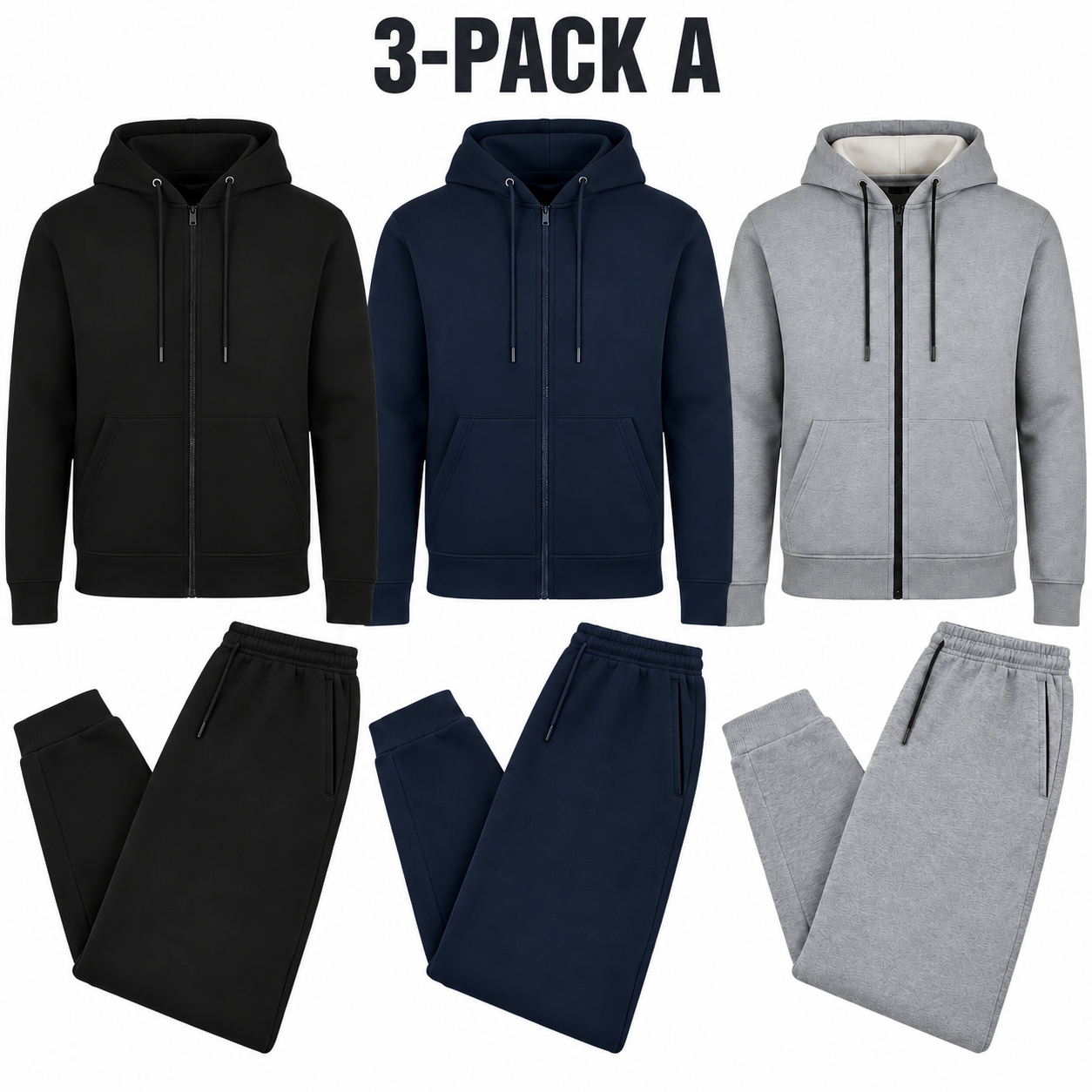 3-PACK A men's fleece hoodie and jogger sets