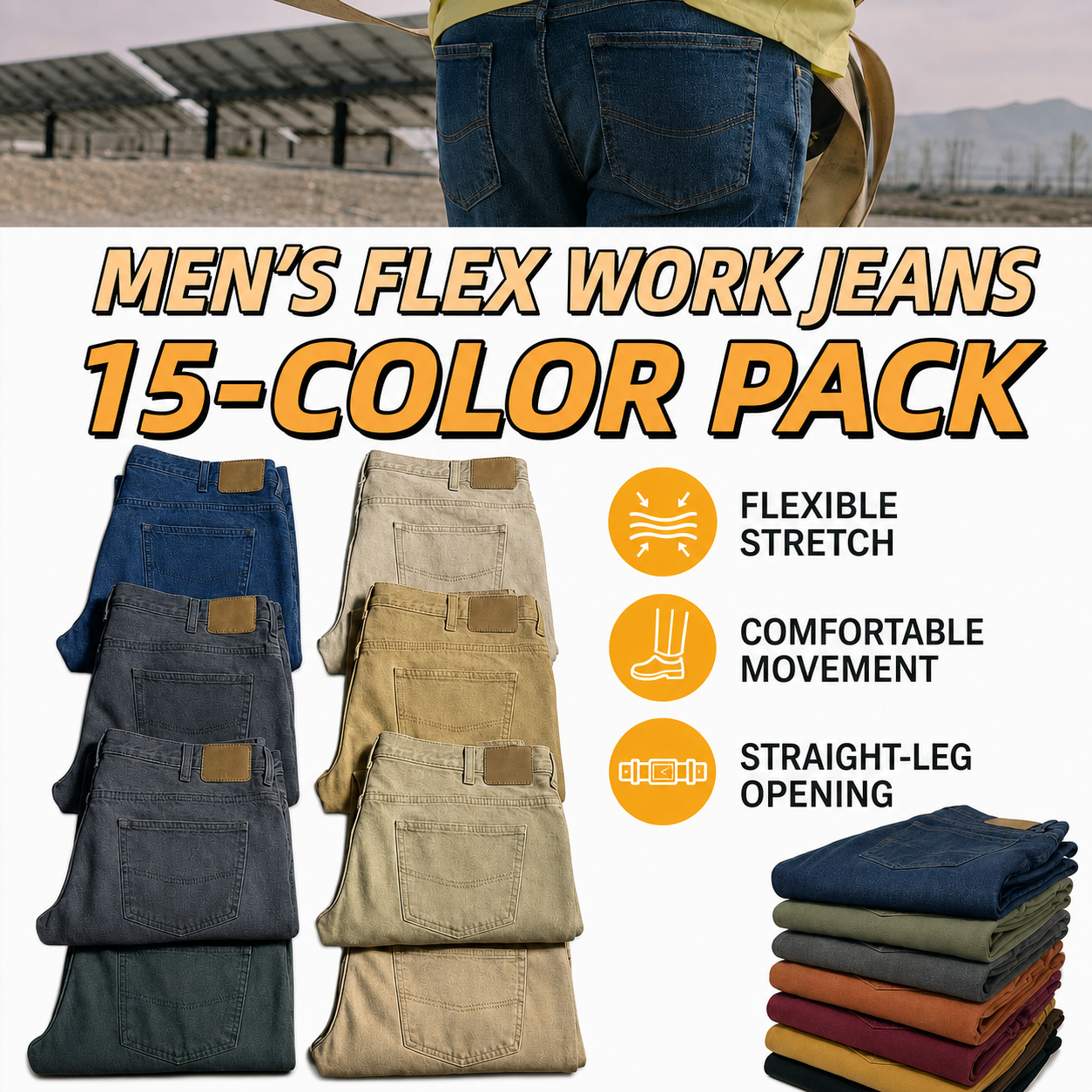 Men's flex work jeans 15-color pack