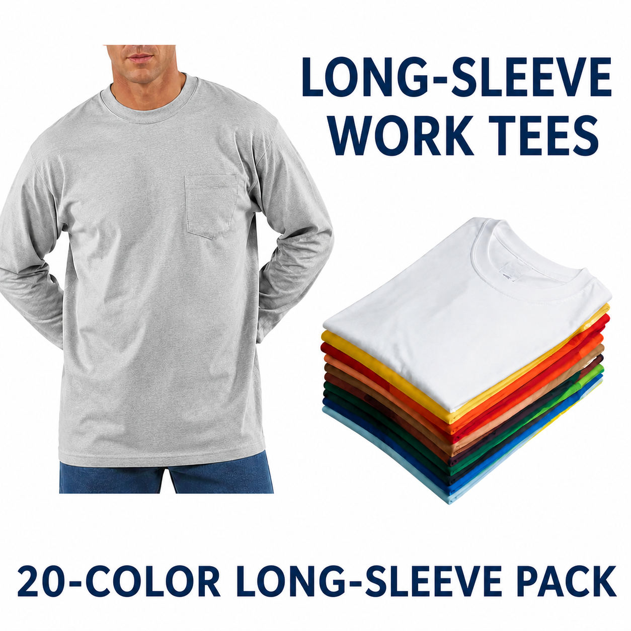 Long-sleeve work tees 20-color pack