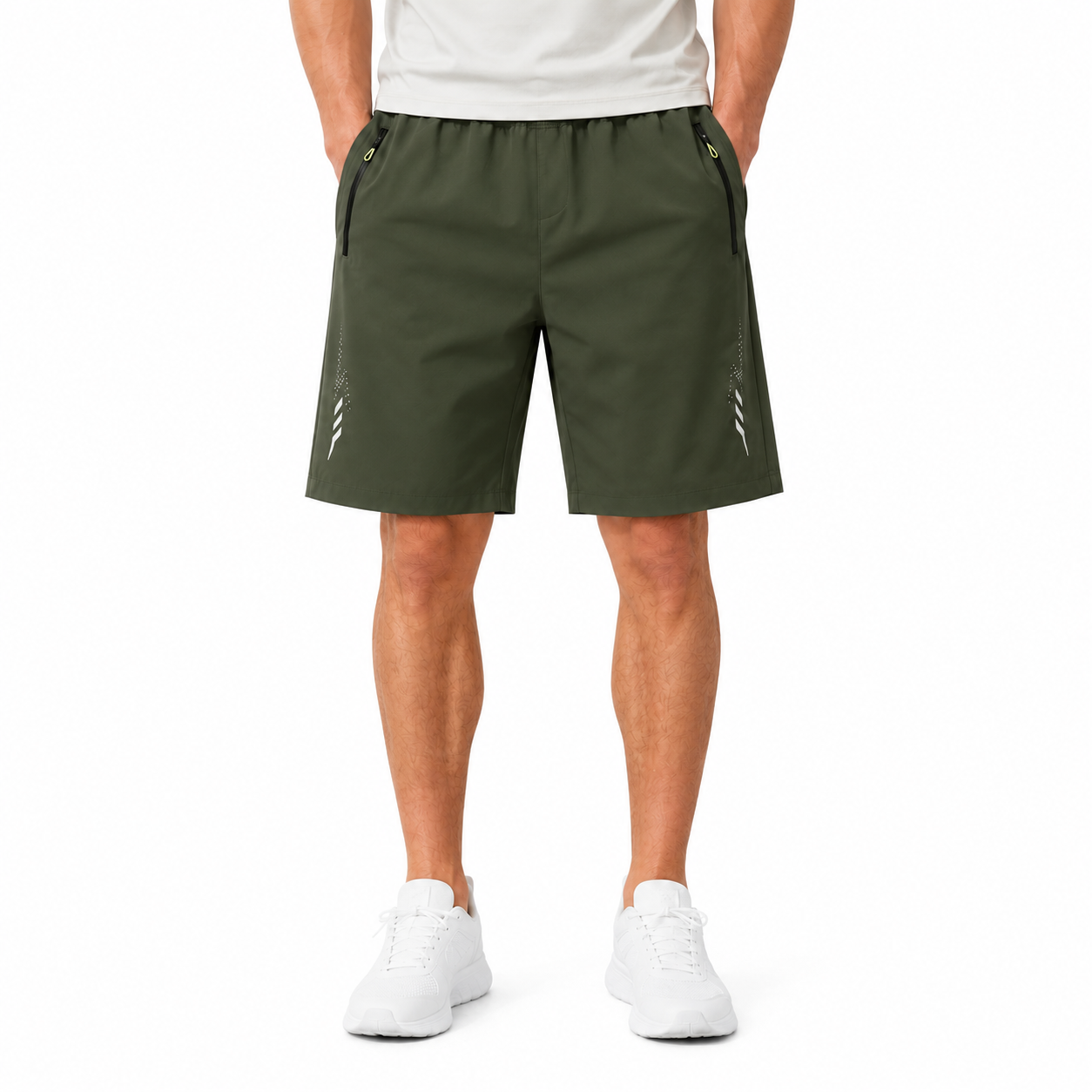 Olive performance shorts front view
