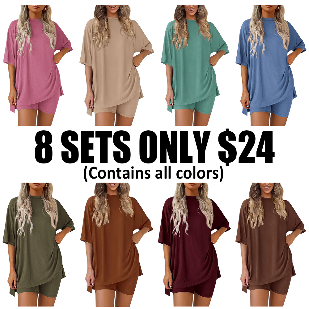 Women's coordinated oversized tee and biker shorts 8-set pack