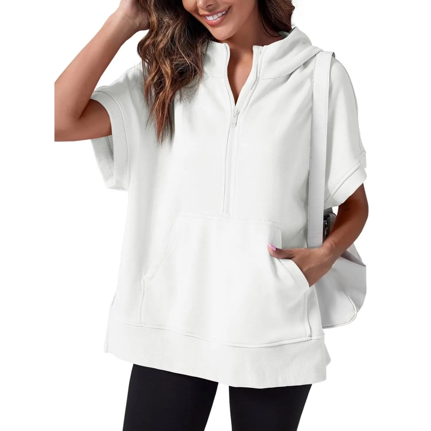 Show Now 12-PACK ONLY $21.9 Womens Oversized Half Zip Hoodies Short Sleeve Casual Sweatshirts