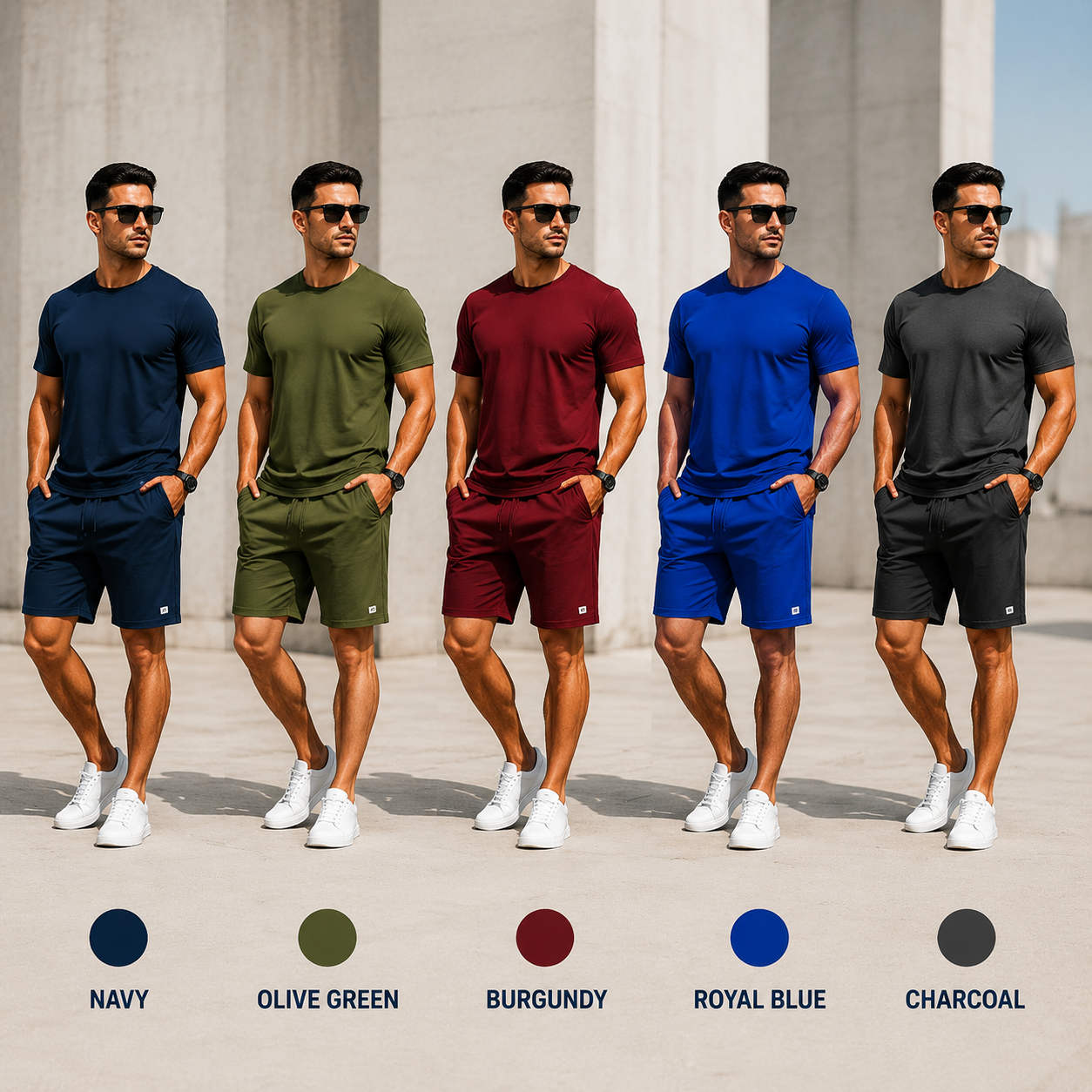 Men's Performance 2-Piece Set - 5-Pack Textured Tee & Shorts