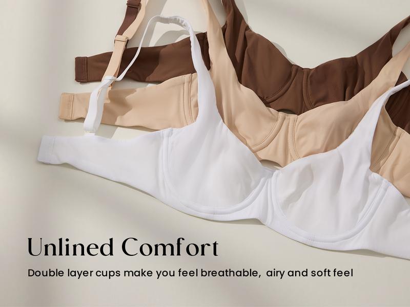 DOBREVA Women's Unlined Balconette Bra Underwire Supportive Plus Size Smooth Scoop Neck no padded