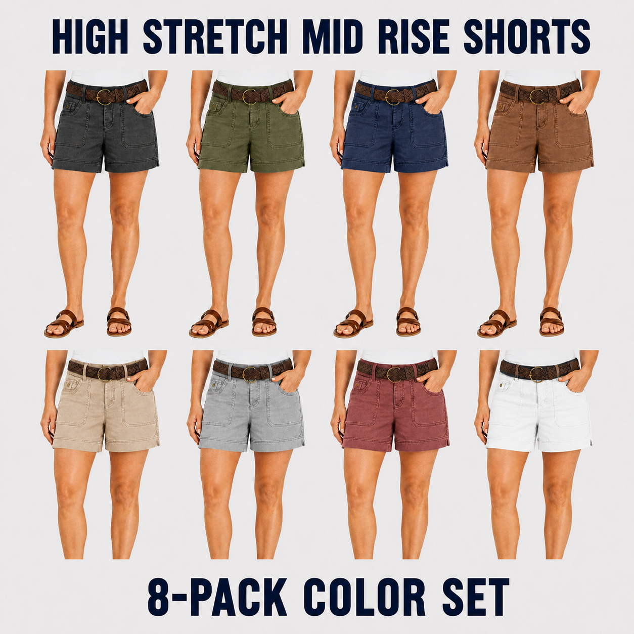 Women's summer shorts 8-pack color set