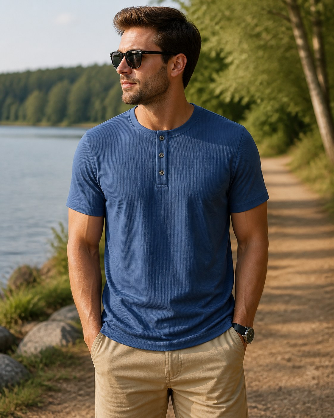 Outdoor henley shirt styling