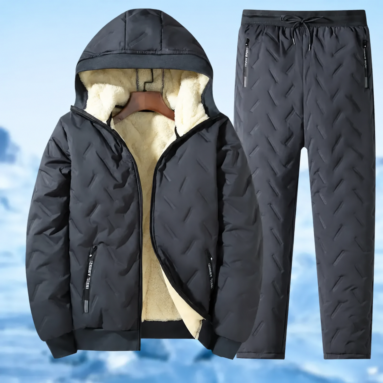 Gray men's 2-piece hooded tracksuit set