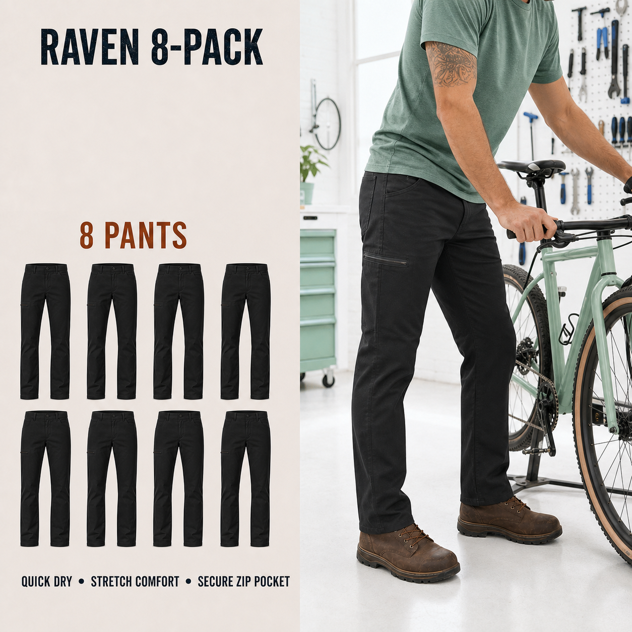 Men's Lightweight Stretch Utility Pants Multipack – Straight Leg Outdoor Work Pants
