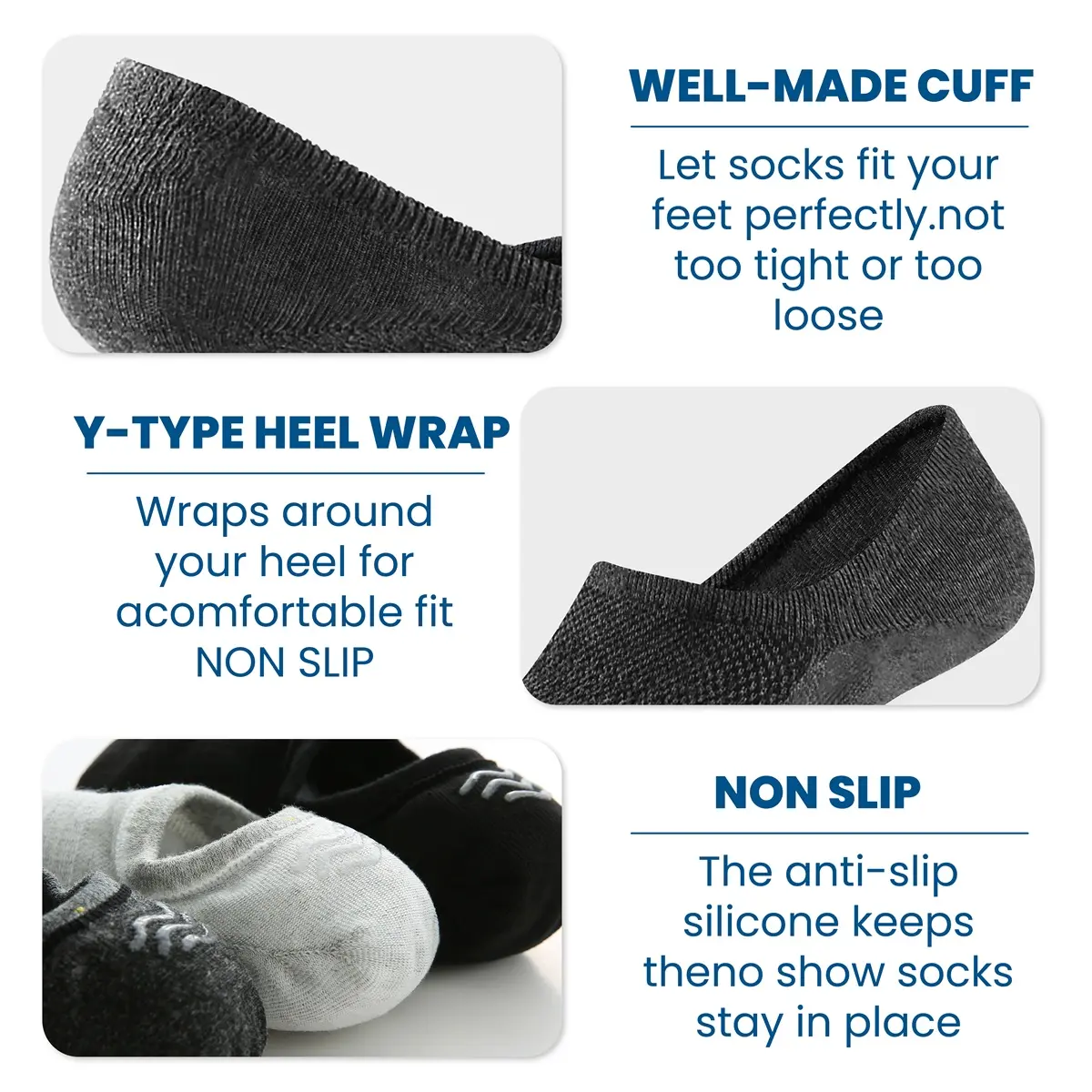 WANDER No Show Socks Mens,Womens Men Ankle Socks Short Low Cut Invisible Liner Non Slip Casual Athletic Boat Socks，Cotton Thin Non Slip Men Invisible Sock Black Sport,7 Pair,Grip Socks Fabric Mesh