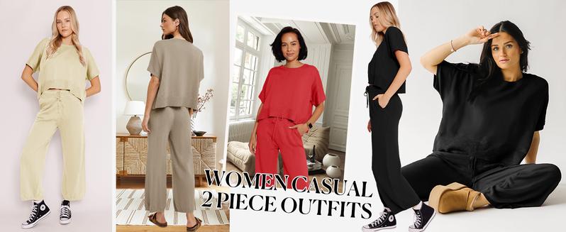 Goranbon Womens 2 Piece Outfits Sweater Sets Knit Split Crop Tops High Waisted Pants Lounge Set