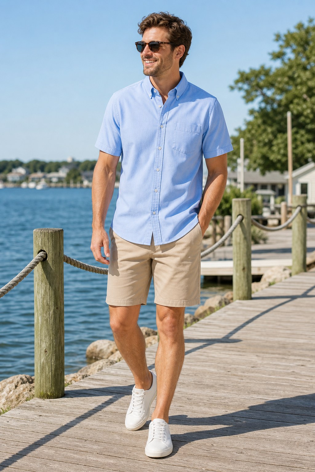 Men's short sleeve button down shirt for lake weekend wear