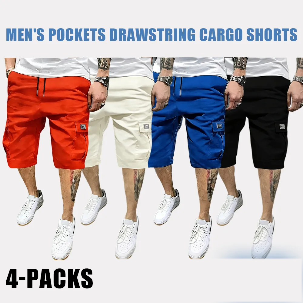 Men's Pockets Drawstring Cargo Shorts