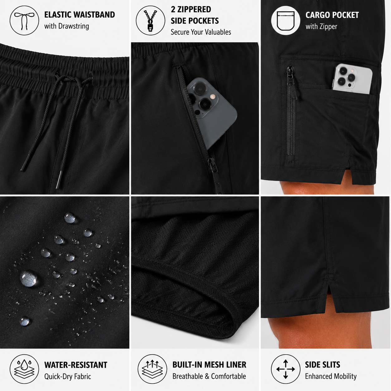Cargo shorts pocket fabric and liner details