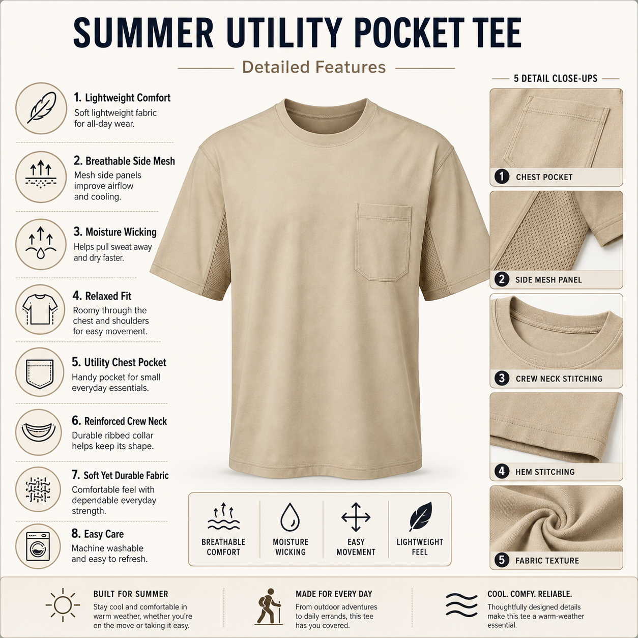 summer utility pocket tee product features