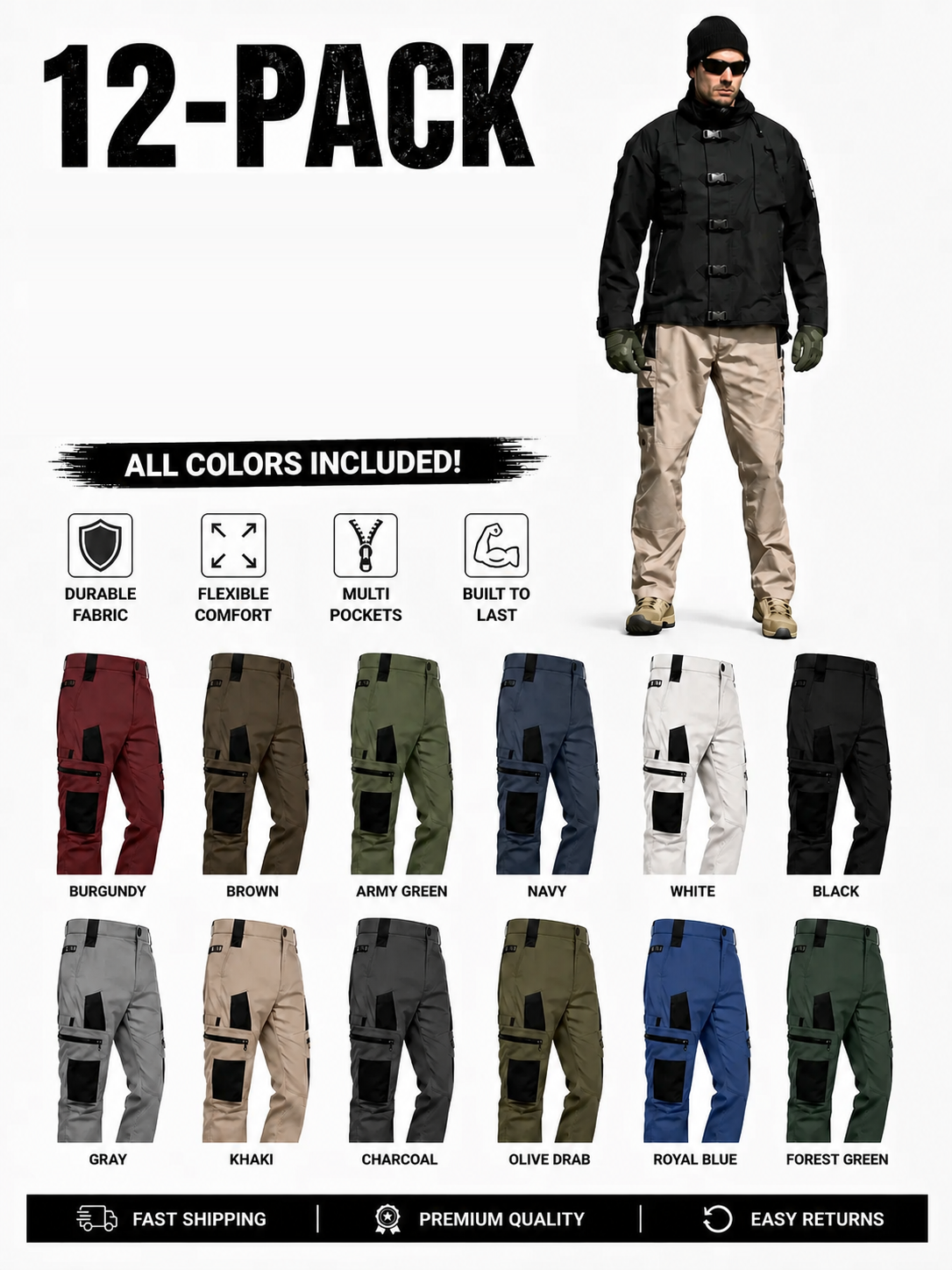 Men's Outdoor Tactical Pants Multi-Pack - 12-Pack · All 12 Colors · $37.59
