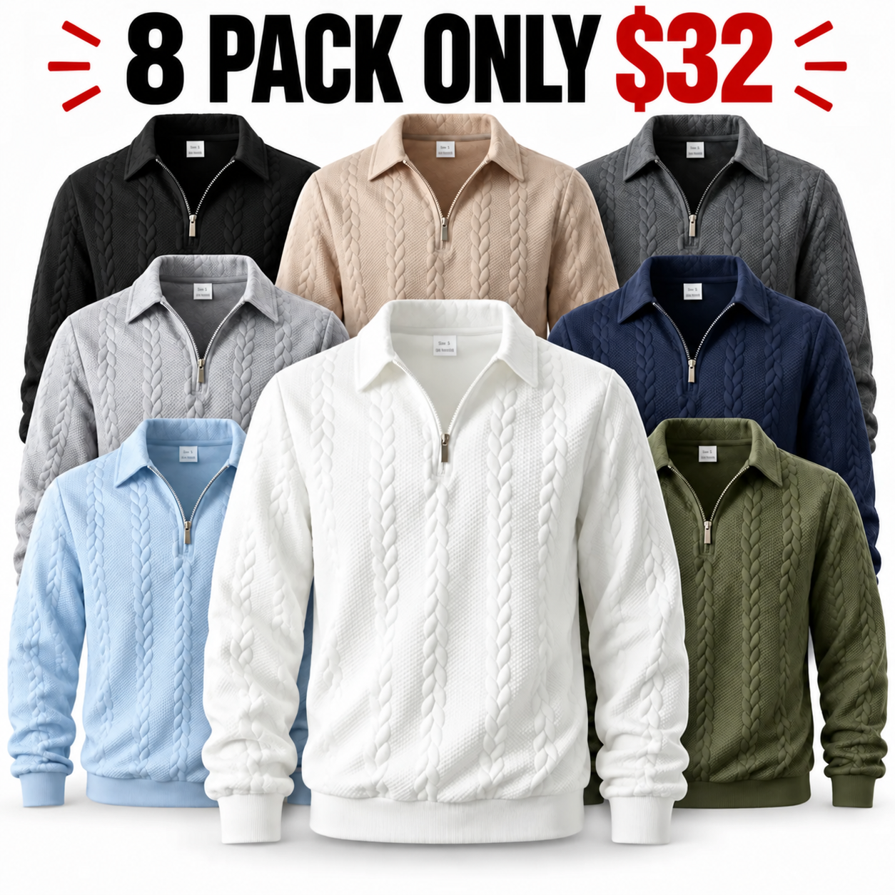 Men's Fall Winter Outfits Knitted Polo Neck Long Sleeve Sweatshirt