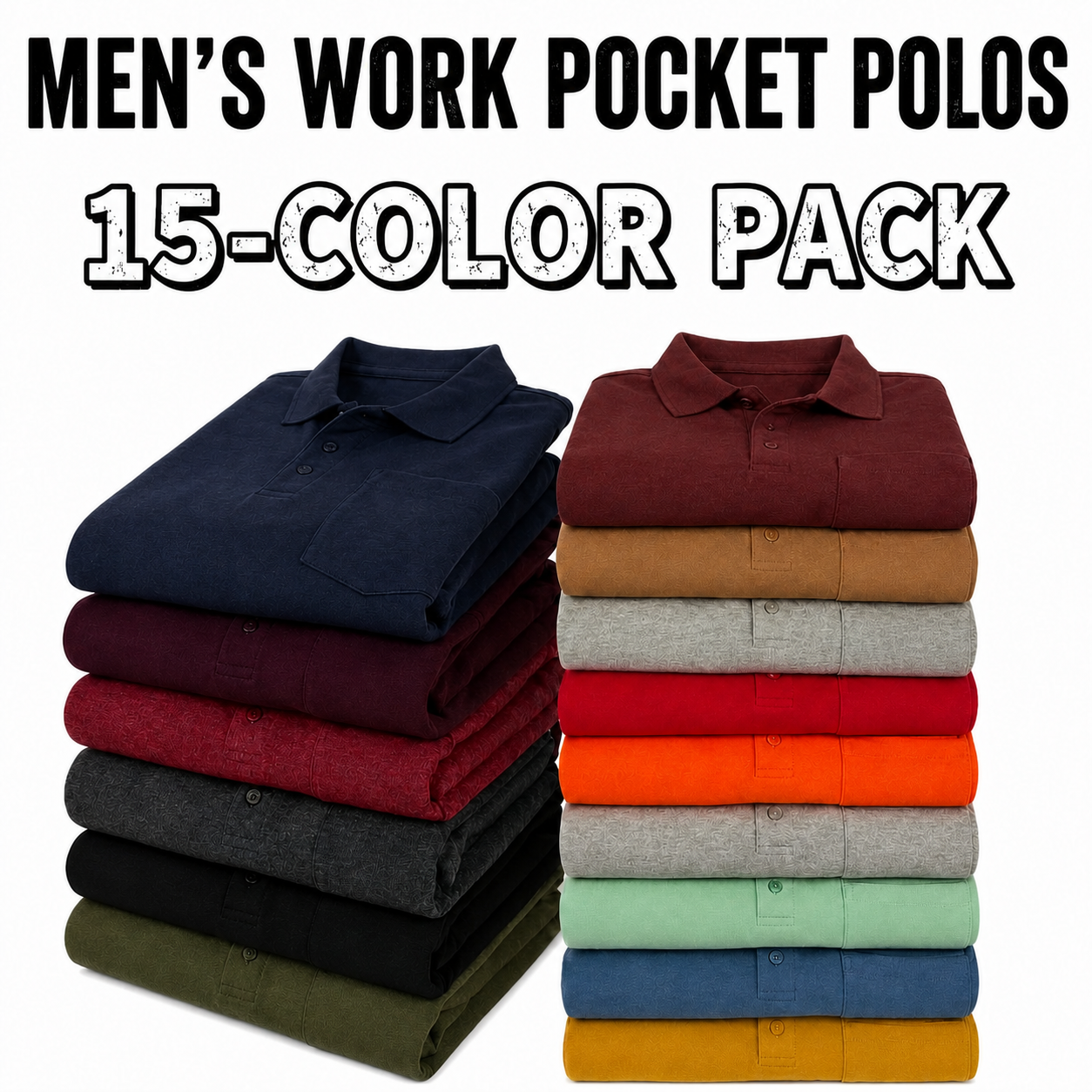 Men's work pocket polos 15-color pack