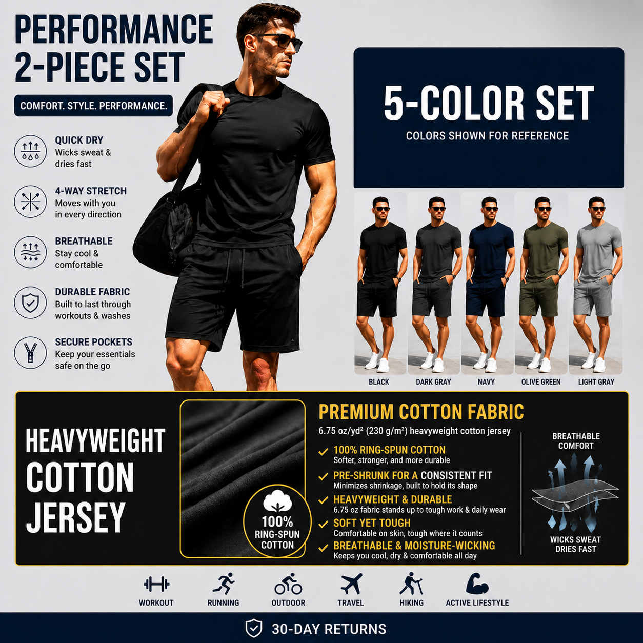 Men's performance two-piece set 5-color pack