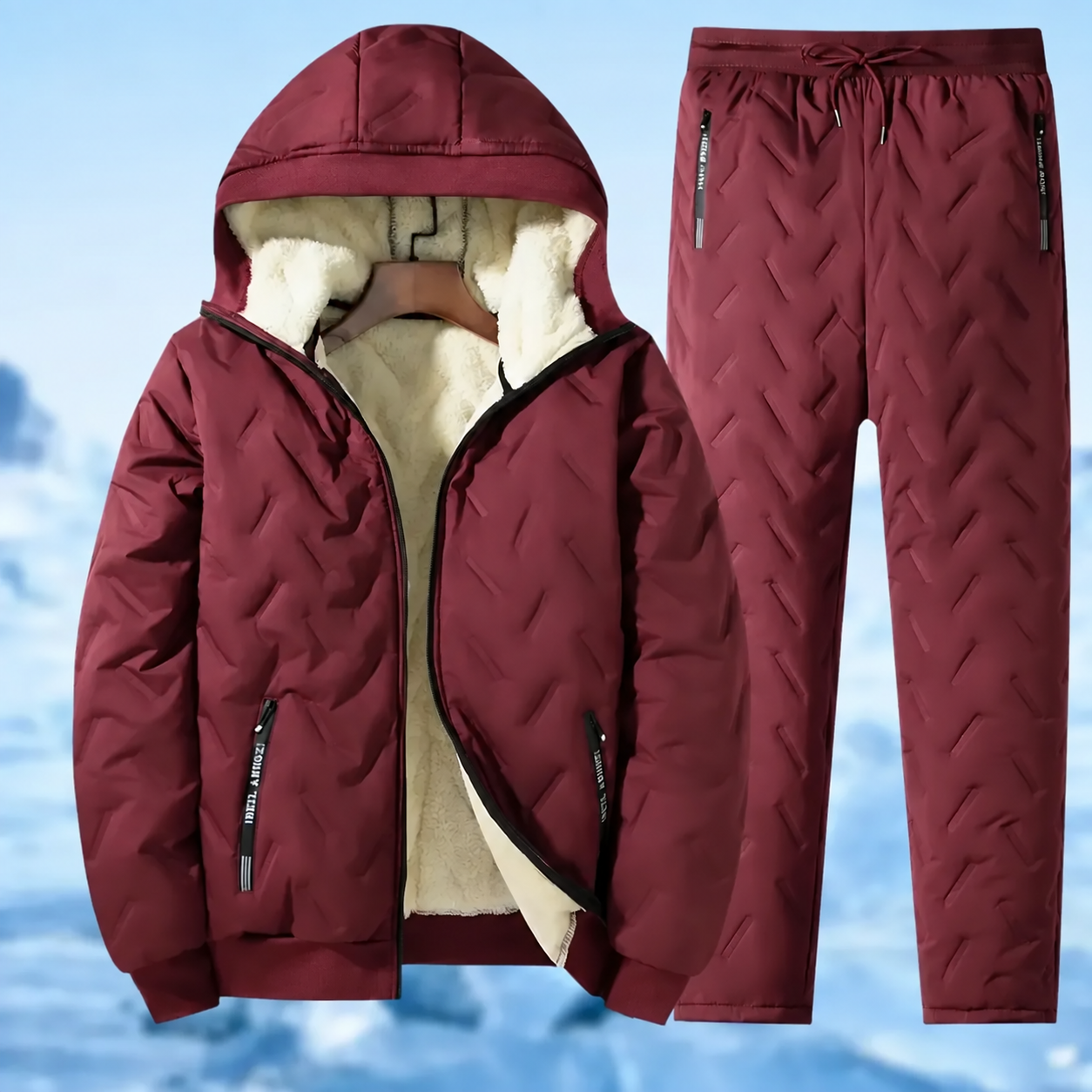 Burgundy men's 2-piece hooded tracksuit set