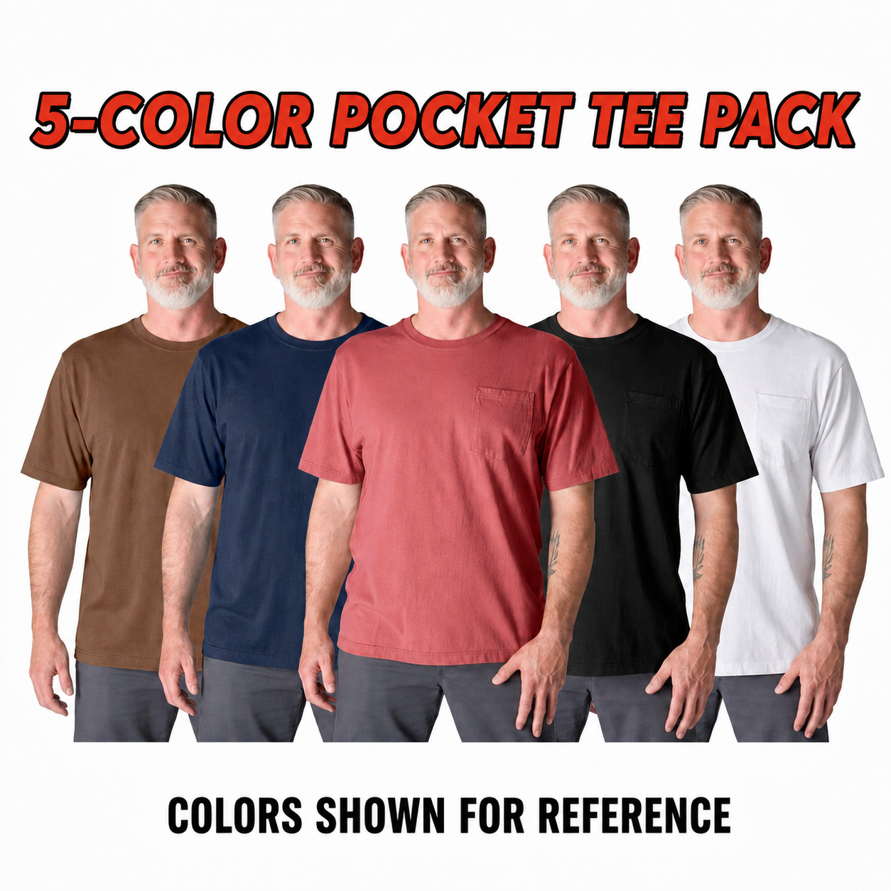 Men's pocket tee 5-color pack B