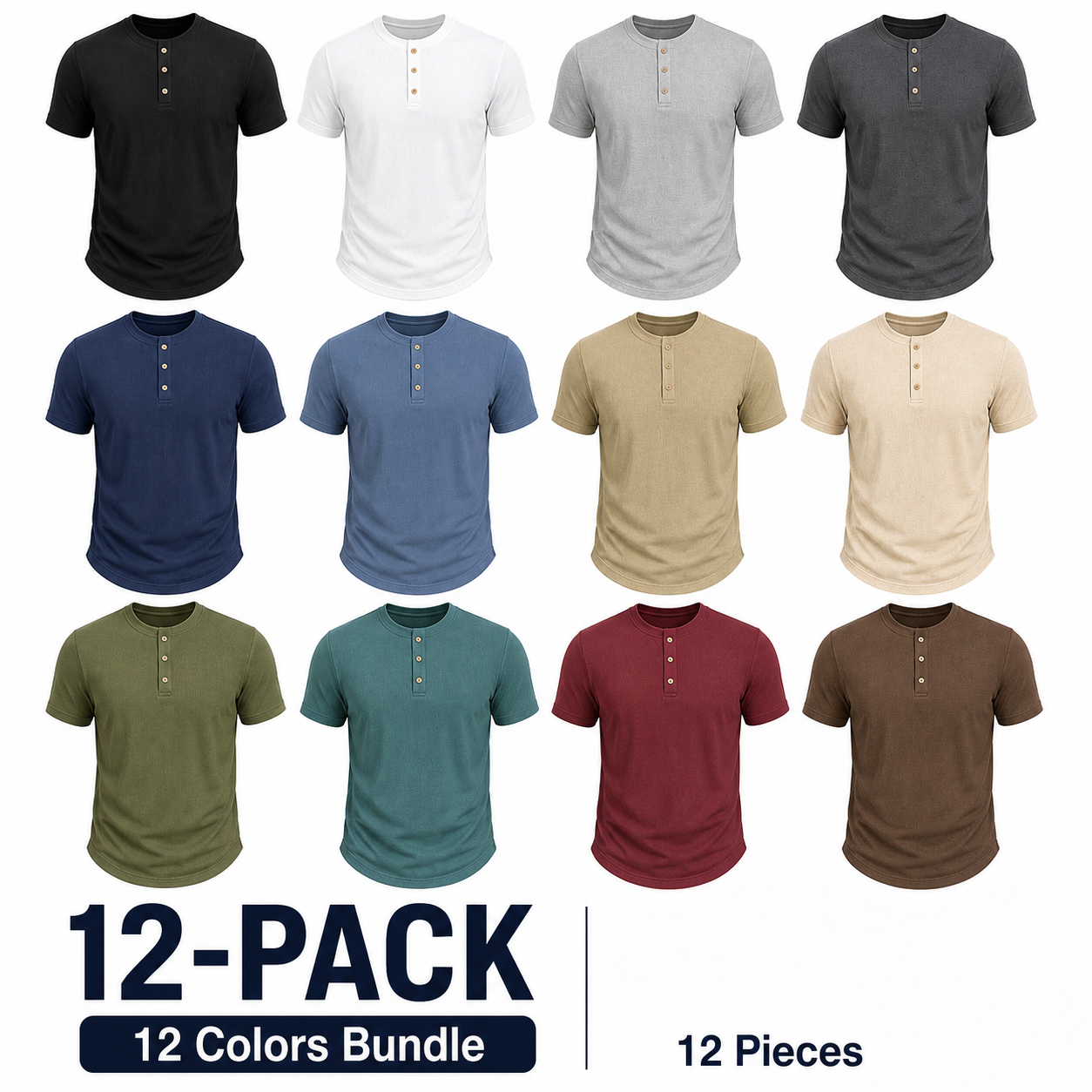 Men's Short Sleeve Henley Shirts Multi-Pack