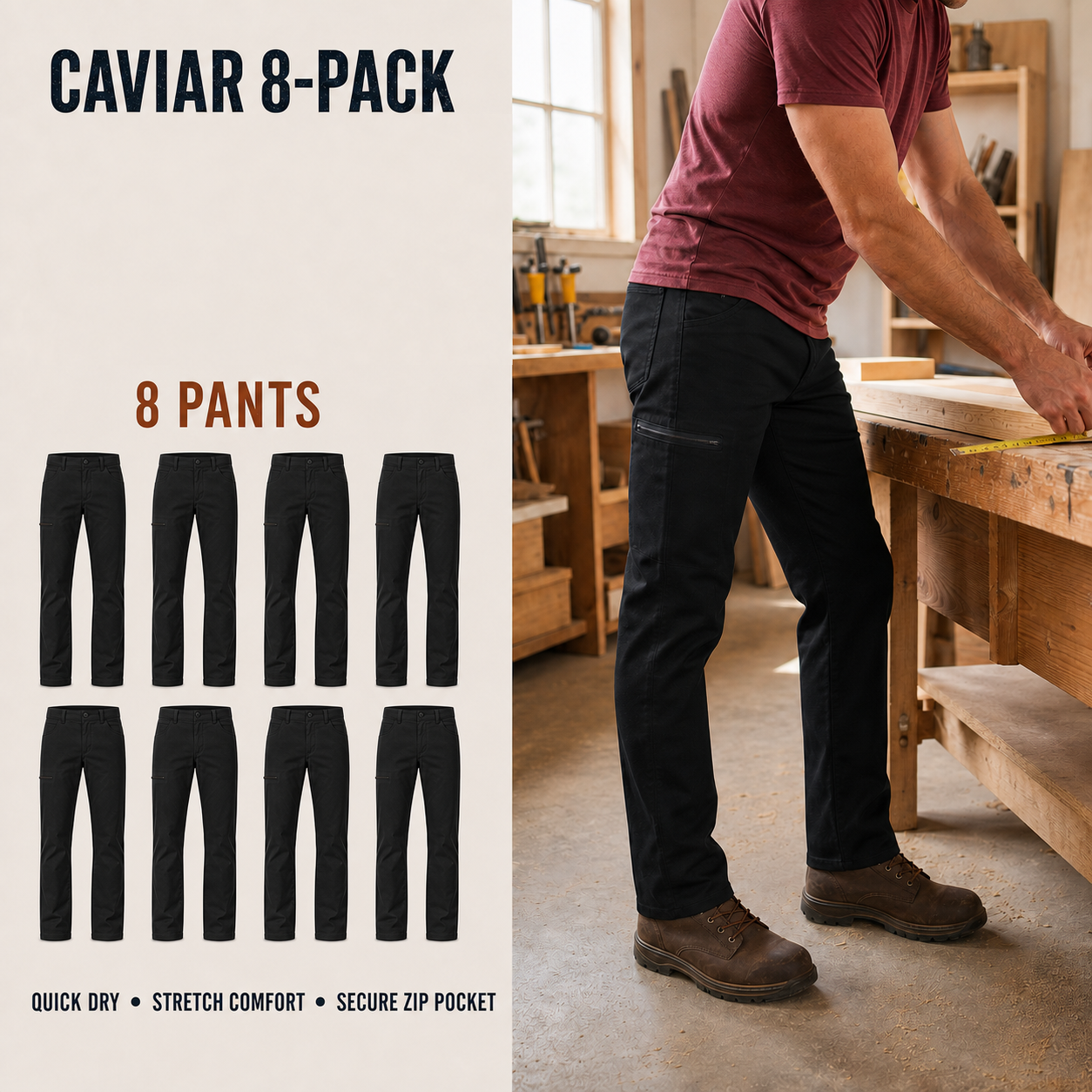 Men's Lightweight Stretch Utility Pants Multipack – Straight Leg Outdoor Work Pants