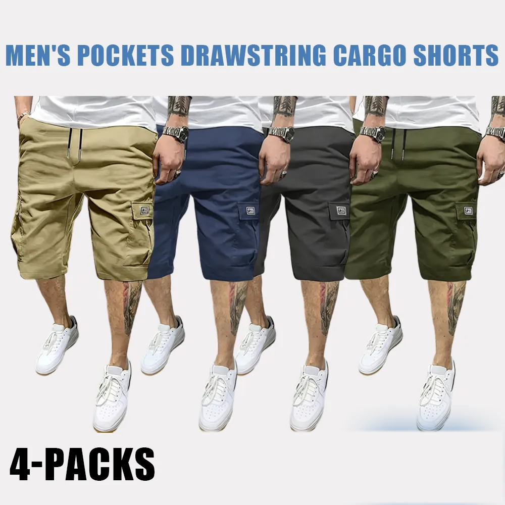 Men's Pockets Drawstring Cargo Shorts