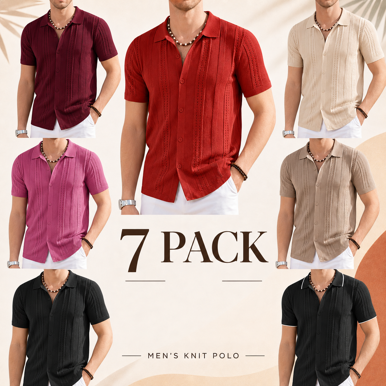 Men's Lightweight Textured Knit Short Sleeve Button-Up Shirt