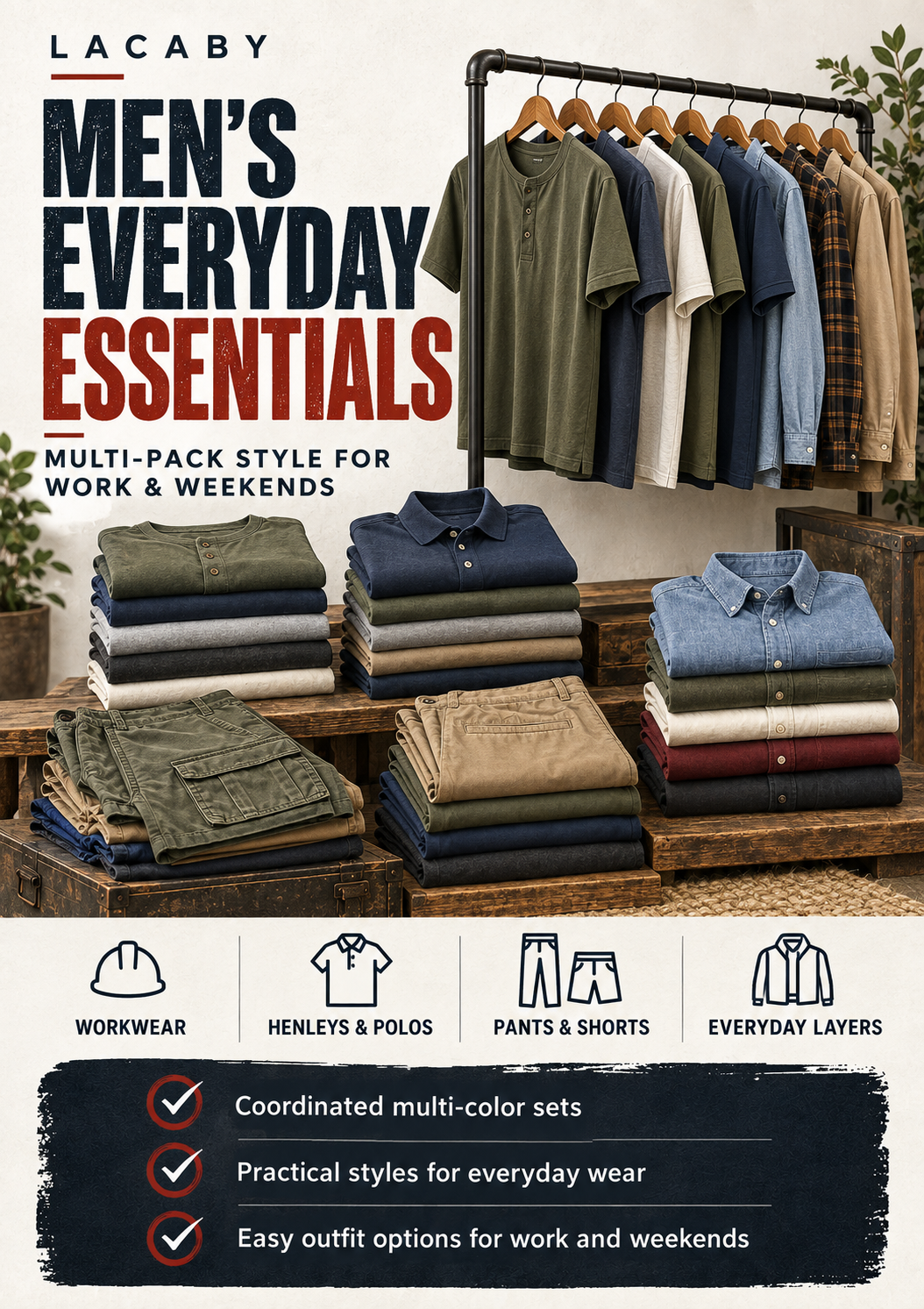 Lacaby men's everyday essentials multipack apparel