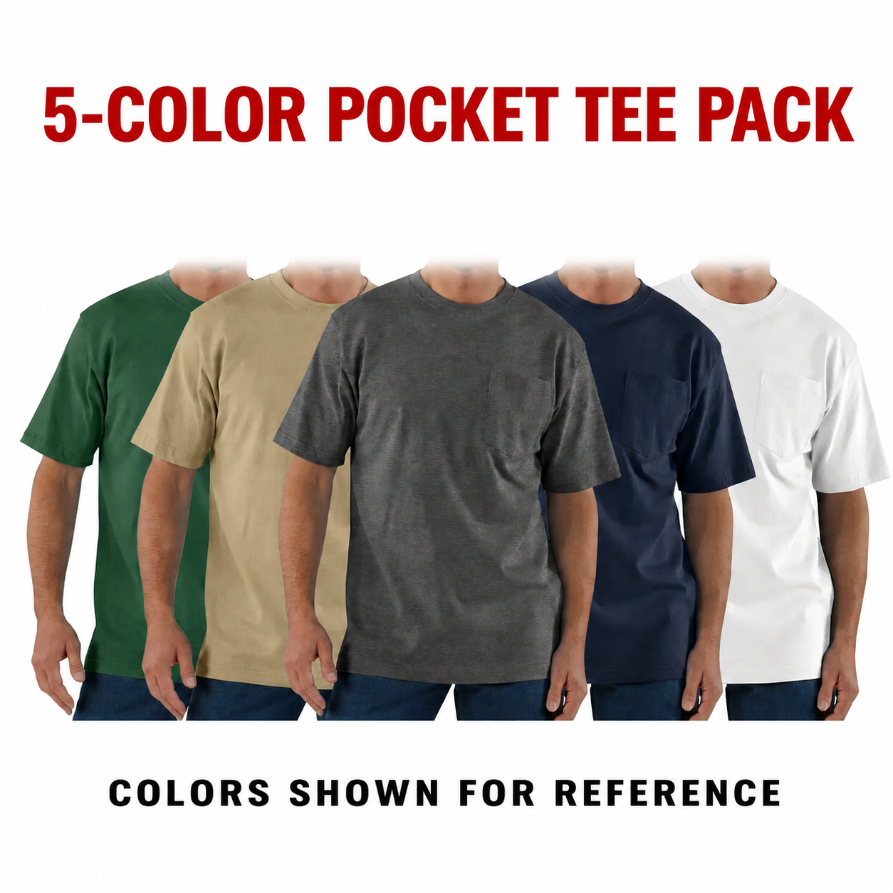 Men's pocket tee 5-color pack A