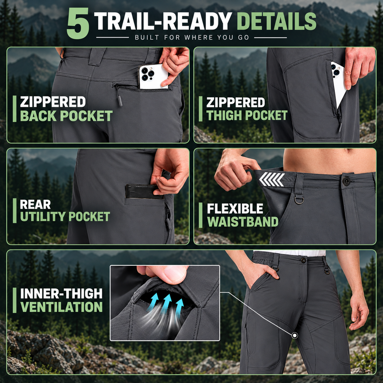 Five trail-ready hiking pants feature details