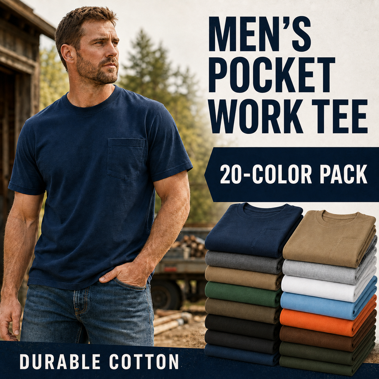 Men's pocket work tee 20-color pack