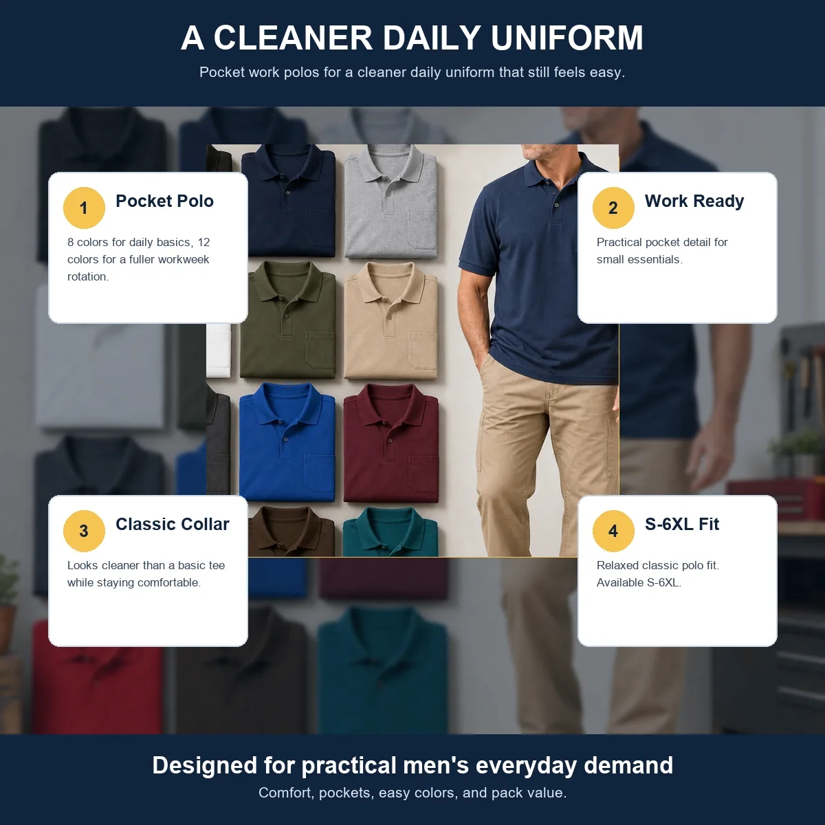 Men's Heavyweight Pocket Work Polo Multi-Pack feature photo