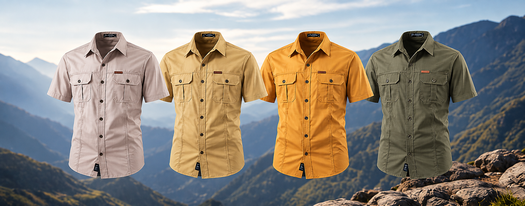 Men's Summer Outdoor Casual Short-Sleeve Work Shirt - four color product lineup