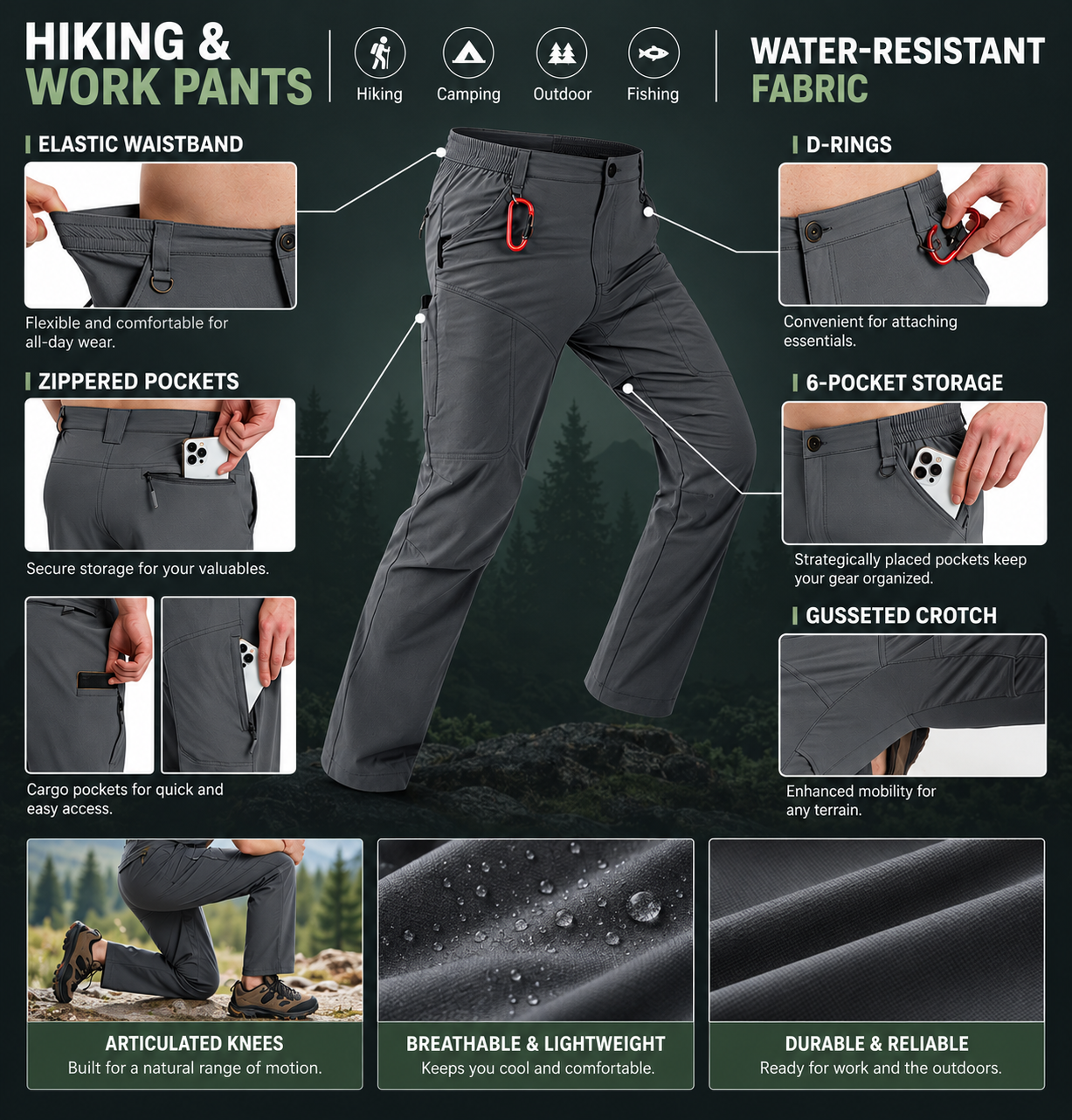 Men's hiking pants feature overview