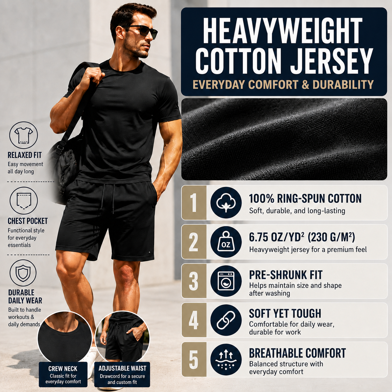Heavyweight cotton jersey fabric details
